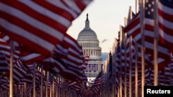 U.S. flags are seen on the National Mall in Washington, D.C. ahead of January 20, 2021 inauguration ceremonies for President-Elect Joe Biden and Vice President-Elect Kamala Harris. 
